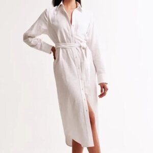 A&F Linen-Blend Midi Shirt Dress